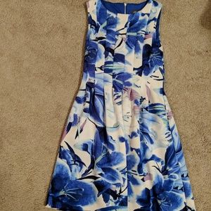 Blue and white floral midi dress